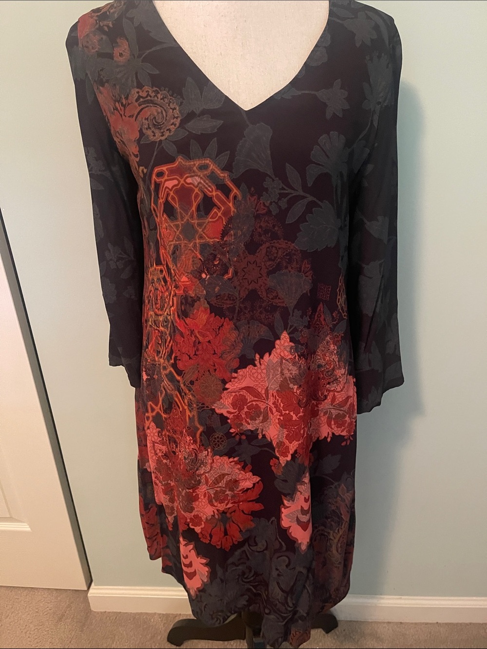Soft Surroundings Navy Dress with Floral Design
